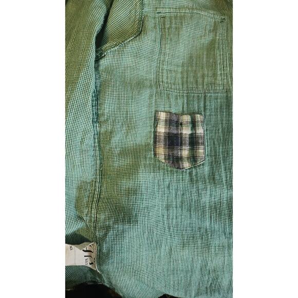 REISS 1971 Vinci Mens Plaid Flannel Shirt Size Med Blue Green Patch Pockets - Picture 5 of 10